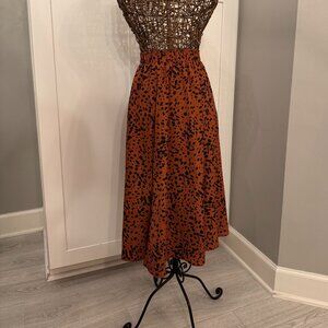 Dalmatian Spot A-Line Flowy Midi Skirt | Coffee Brown & Black | Size Large